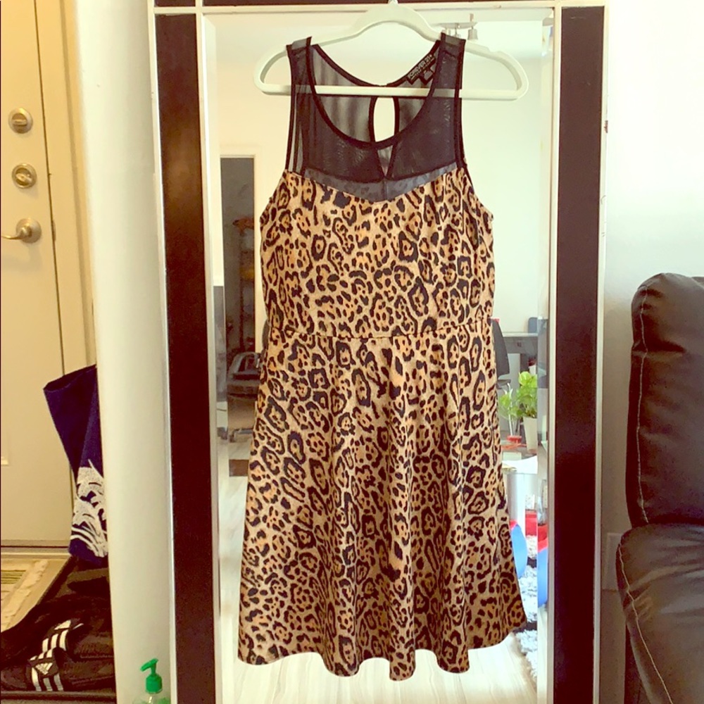 Mesh detail, Leopard print A-line dress